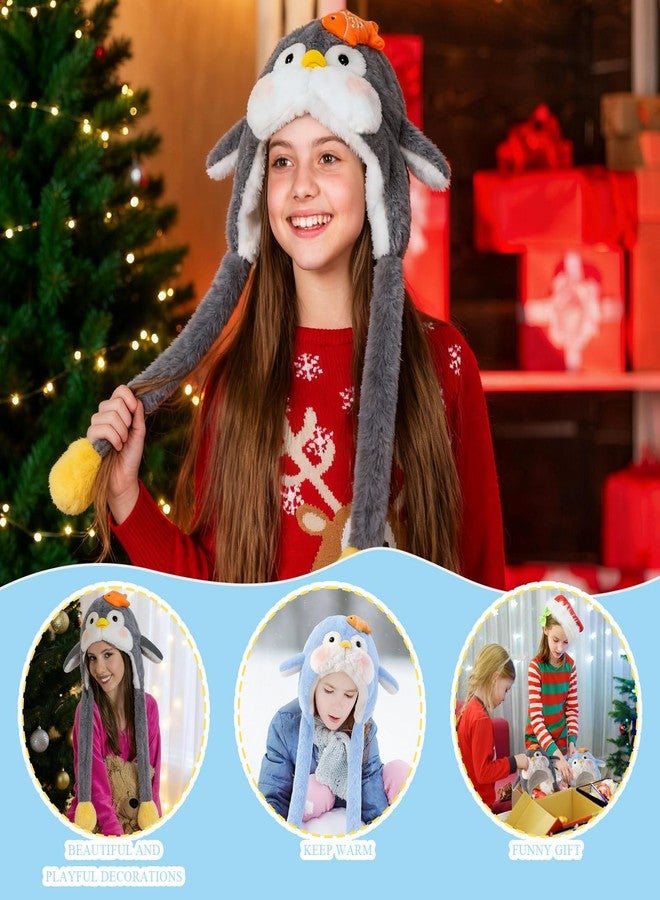 Croknit 2pcs Animal Hat with Ears Moving Gift for Christmas Jumping Pop up Beating Hat Cartoon Cosplay Dress up(2,Penguin) - Image 5
